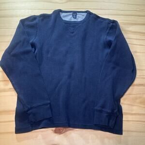 Y2K GAP Navy Blue Long Sleeve Thermal Shirt Waffle Knit Mens Size Small